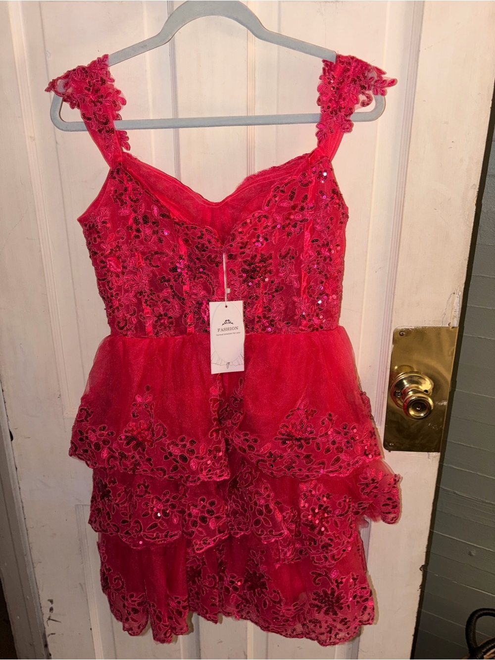 New Womens Sequin & Lace Tiered red Formal Dress size large